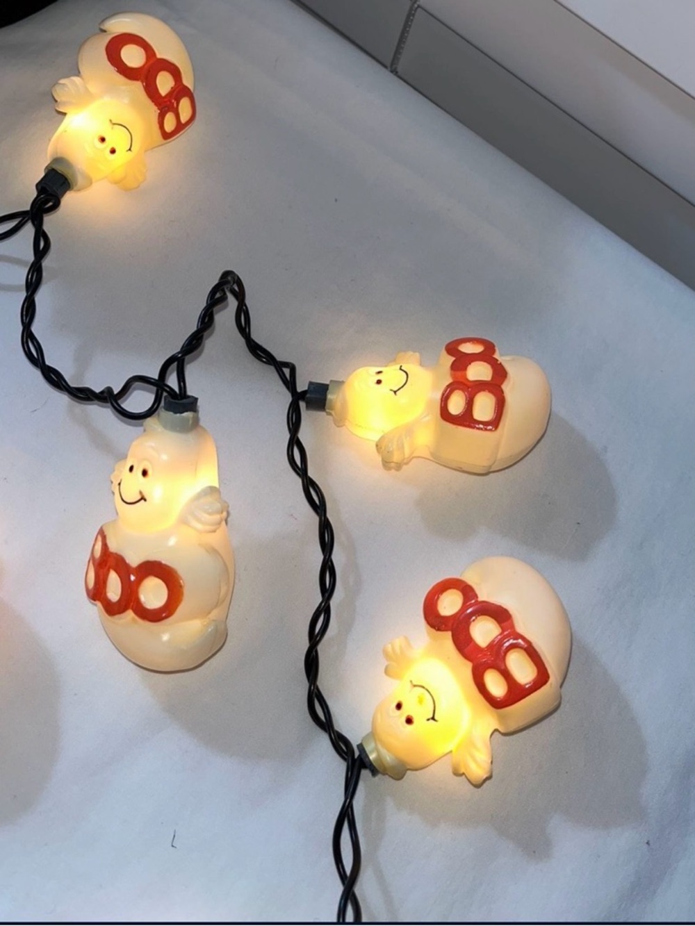 Happy Ghost Halloween String Lights - Cream & Orange